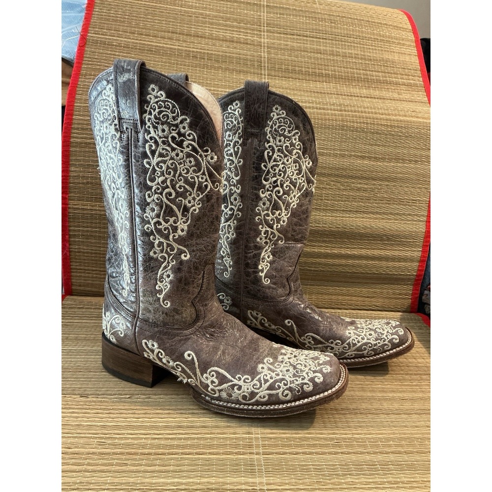Corral Retro Brown Crater Women Embroidered Cowboy Boots A2663 9 1/2